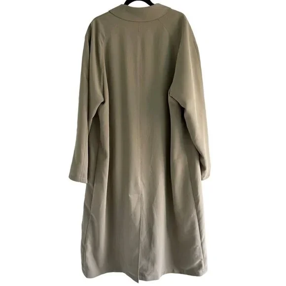 Vintage Sanyo New York Men’s Sz L Khaki Trench Coat Long Over Coat Made in Japan